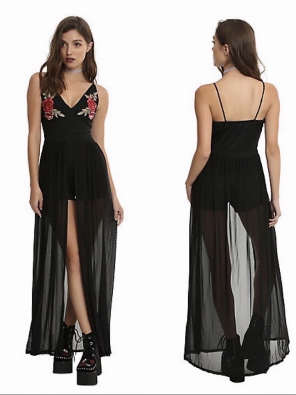 Hot Topic Jasmine Embroidered Roses Chiffon Duster Romper XL 14/16 NWT